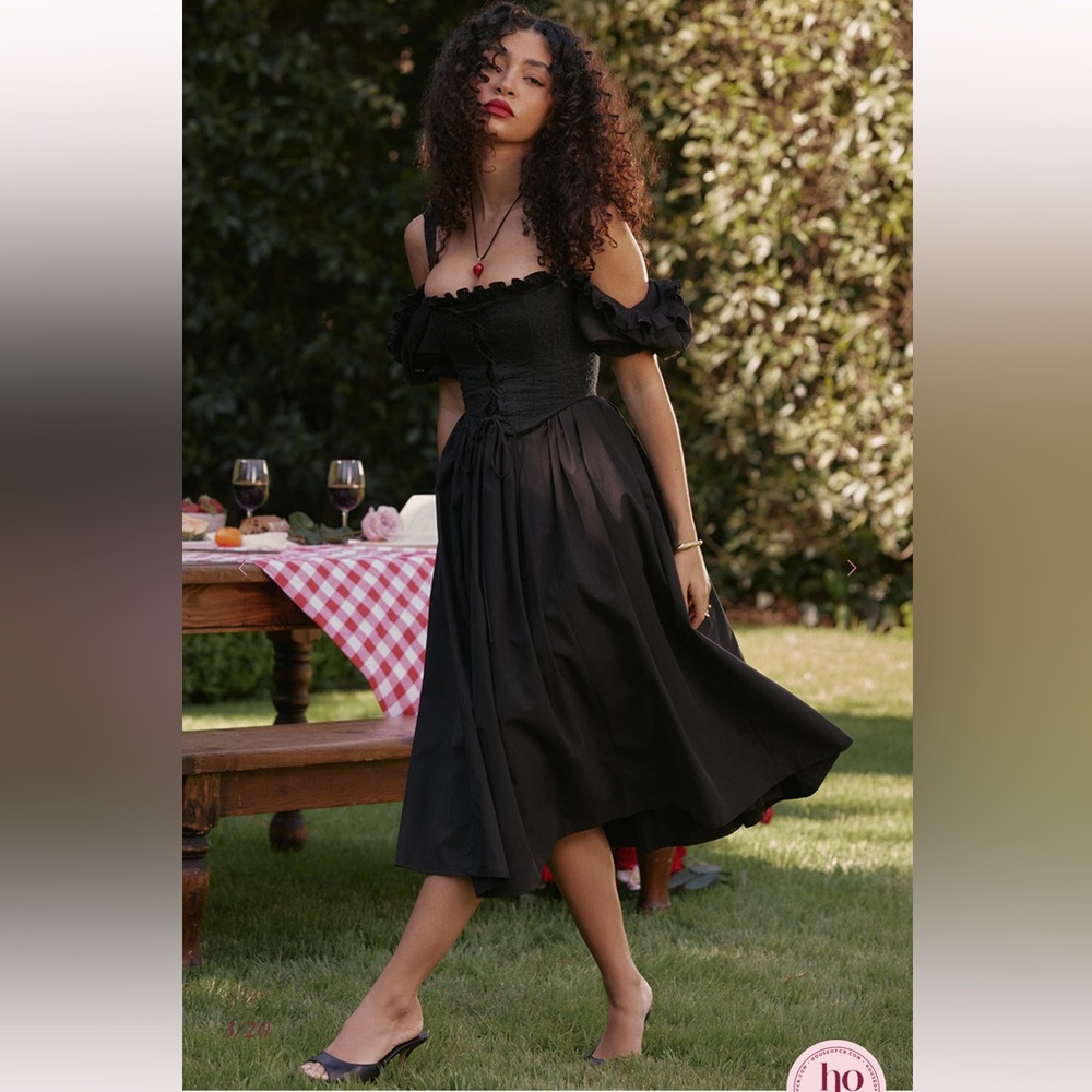 HOUSE OF CB 'Silvana' Black Puff Sleeve Midi Sundress NWOT